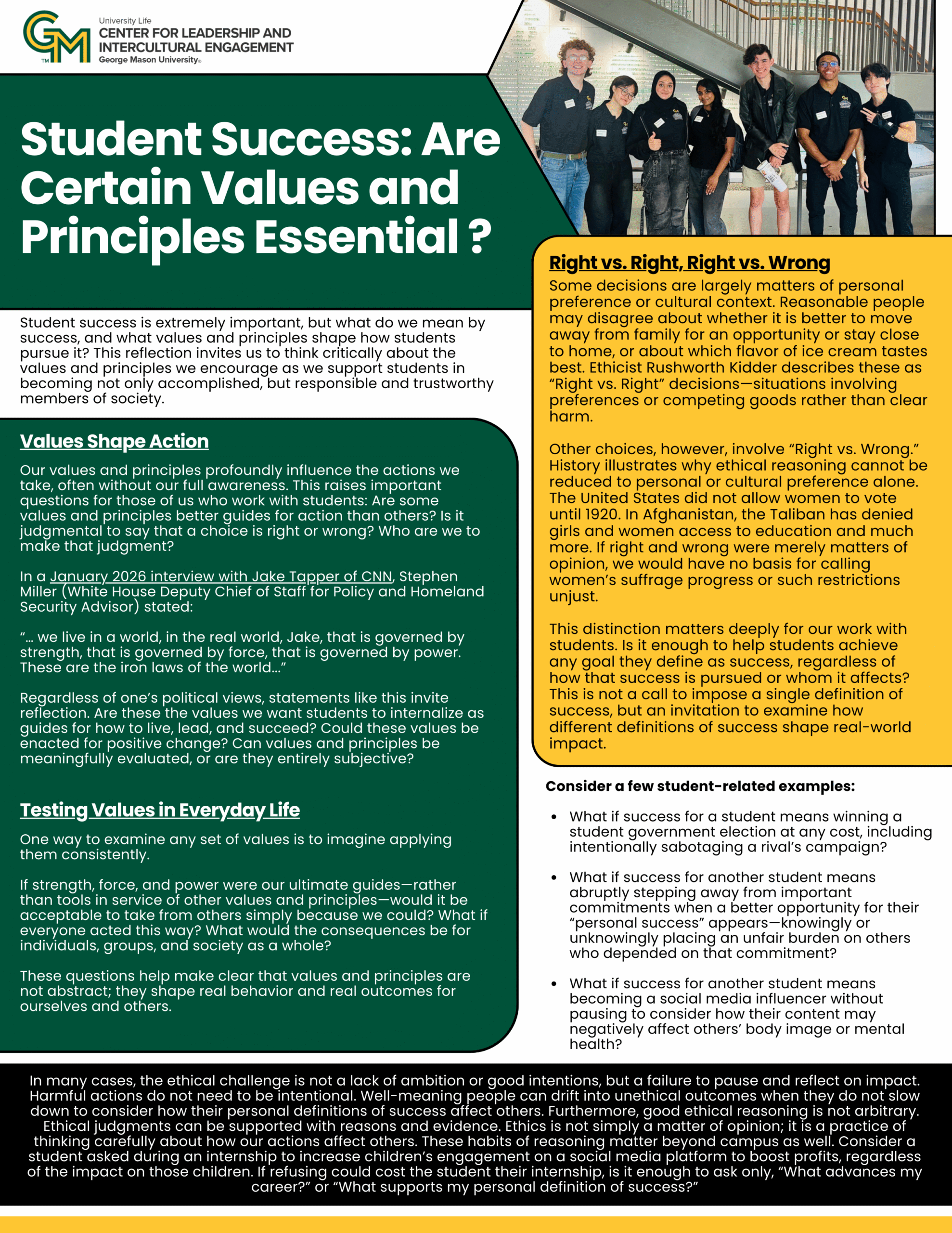 A 2-page handout entitled Student Success: Are Certain Values & Principles Essential?